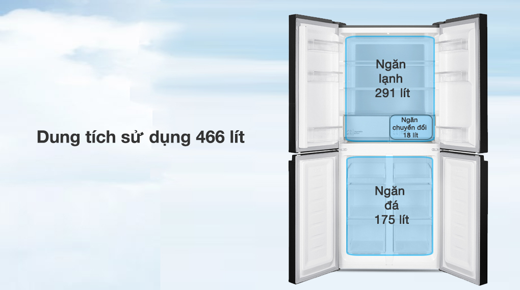 Tủ lạnh Hitachi Inverter 466 lít Multi Door HR4N7522DSDXVN - Dung tích